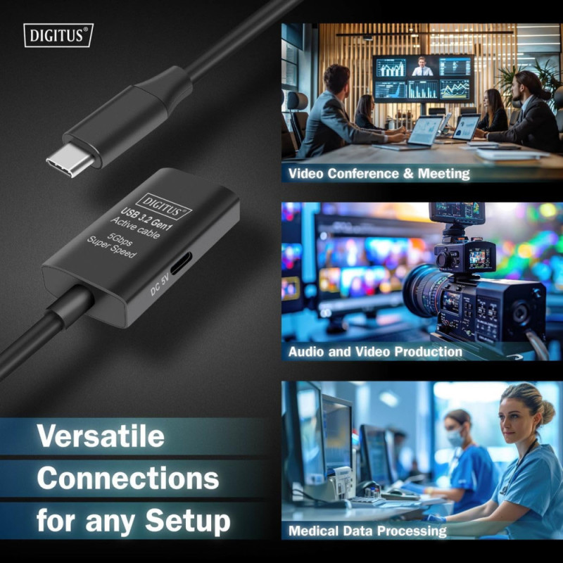 Digitus Active USB-C Extension Cable, 5m 5G, USB 3.2 Gen1, USB-C - USB-C (M/F) (DA-73108)