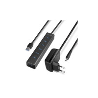 Концентратор AXAGON USB 3.1 to 7xUSB 3.0 + power adapter black (HUE-SA7BP)