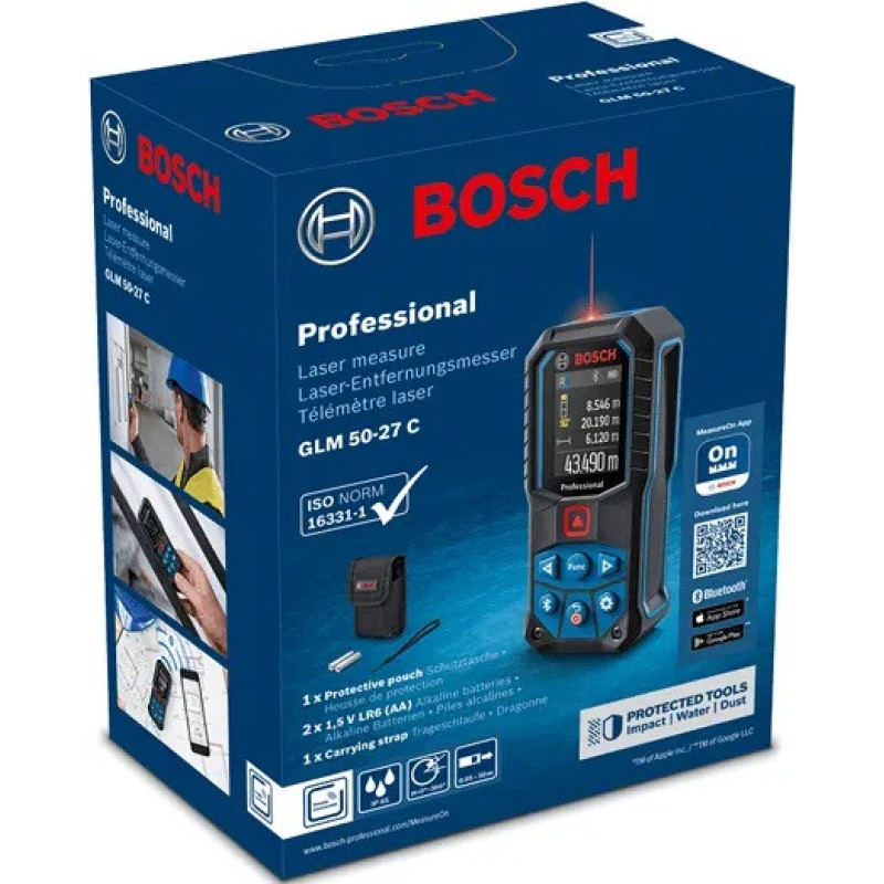 Bosch Далекомір лазерний GLM 50-27 C, 0.05-50м, ±1.5мм, IP65, 0.2кг (0.601.072.T00)