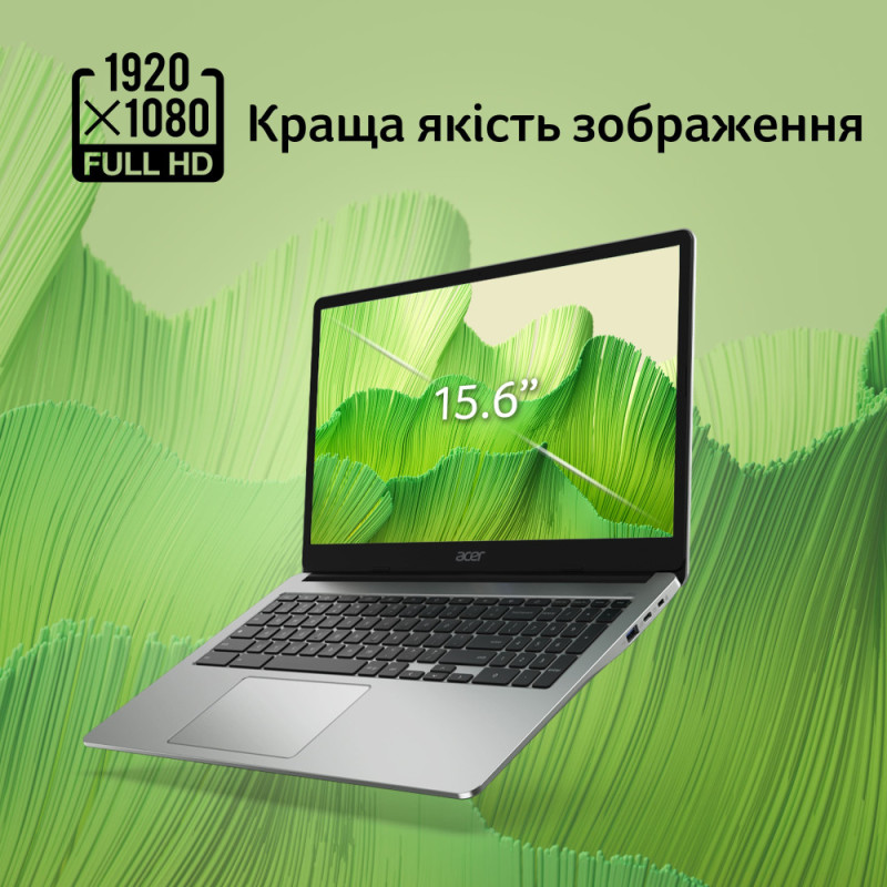Acer Ноутбук Chromebook CB315-5H 15" FHD IPS, Intel C N100, 8GB, F128GB, UMA, ChromeOS, сріблястий (NX.KPPEU.001)