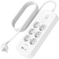 Belkin Power strip with surge protection, 2m, 6xTypeF, 16A, USB-A/USB-C 18W, white (SRB002VF2M-V2)