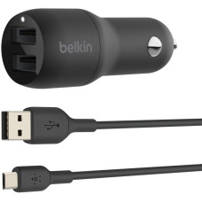 Belkin DUAL USB-A CAR CHARGER w/ 1M PVC A-mUSB, 24W, BLK (CCE002BT1MBK)