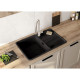 Deante Kitchen Sink granite, rectang., with drainboard, 780х500х230mm, bowl - 1, over-mounted, black matt + kitchen board (ZKM_N113)