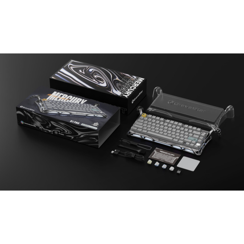 GravaStar Клавіатура механічна GravaStar Mercury K1 Pro 80keys, GravaStar x Kailh Speedy Mint, EN/UKR, BT/WL/USB, сірий (GSK1PRO_GRY)