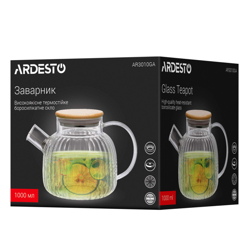 ARDESTO Tea pot Iceberg, 1000ml, borosilicate glass, bamboo, transparent (AR3010GA)
