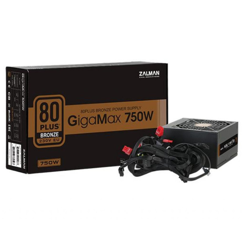 Zalman Блок живлення Gigamax (750W), 88%, 80+ Bronze, 120mm, 1xMB 24pin(20+4), 1xCPU 8pin(4+4), 3xMolex, 5xSATA, 4xPCIe 8pin(6+2) (ZM750-GVII)