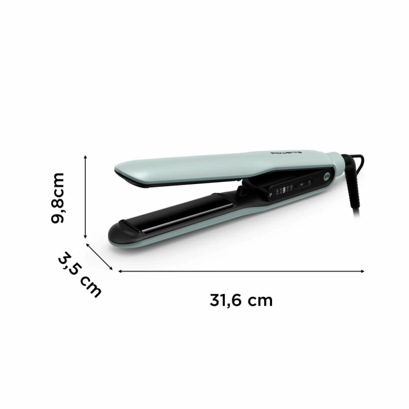 Rowenta hair straightener Thermoglide, temp. modes-5, 150-230С, display, ionization, glass ceramics, green (SF5120E0)