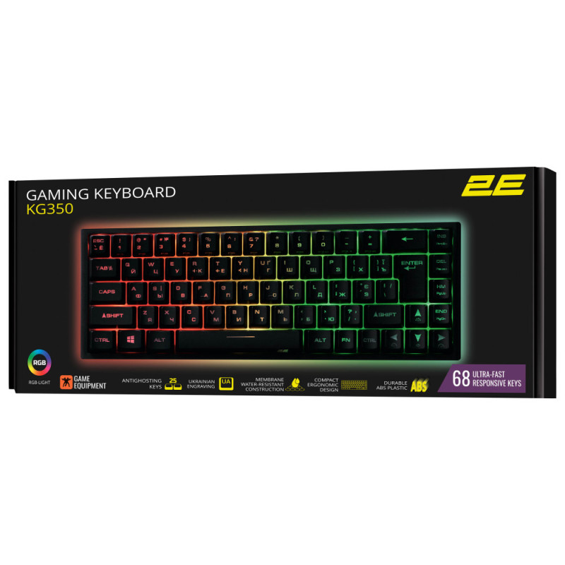 2E Gaming Keyboard KG350 RGB 68key USB Black Ukr (2E-KG350UBK)