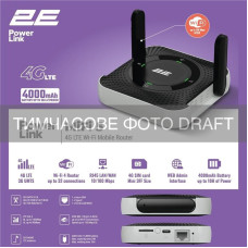 2E Мобільний маршрутизатор 2E PowerLink (MiFi-5 2025) N150, LTE, Wi-Fi4, 1xFE LAN, 1xType-C, 4000мА•год чорний (794300866700)