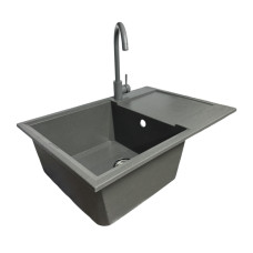 Adamant Набор кухонный Horizon Medium, искуственный камень, прямоуг., с крылом, 700х500х230мм, чаша - 1, врезная, серый + смеситель (4824296104404)