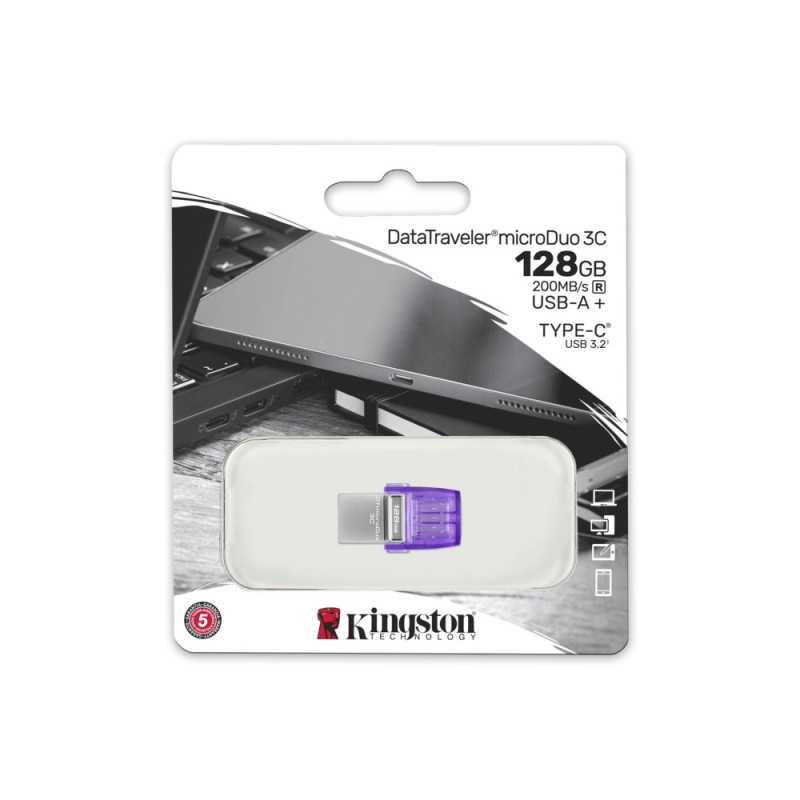 Kingston 128GB USB 3.2 Type-A Gen1 + Type-C DT microDuo 3C R200MB/s (DTDUO3CG3/128GB)
