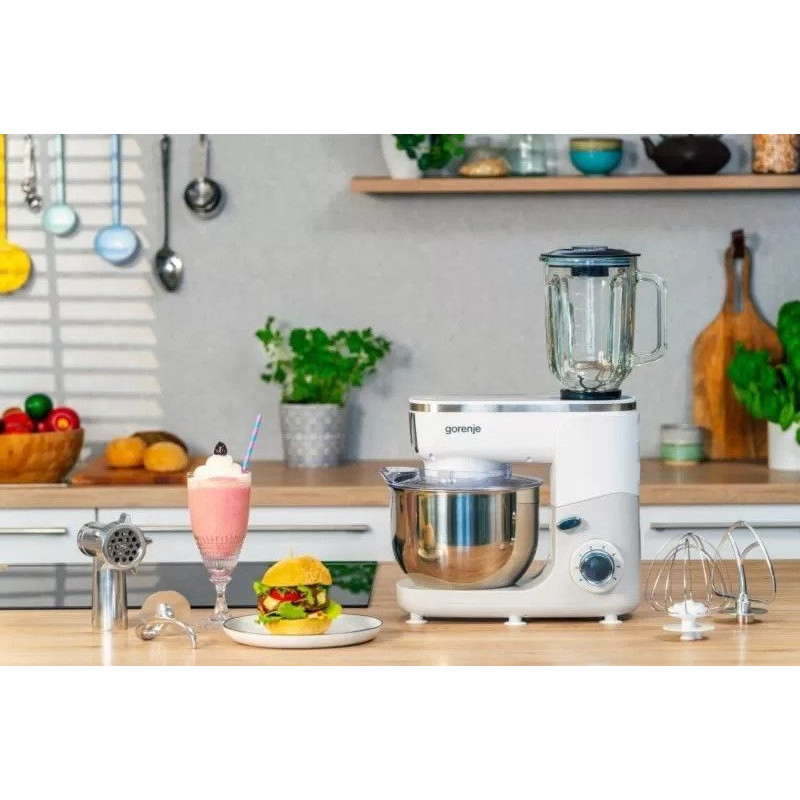 Gorenje Кухонная машина, 1000Вт, чаша-металл, корпус-пластик+металл, насадок-6, белый (MMC1005W)