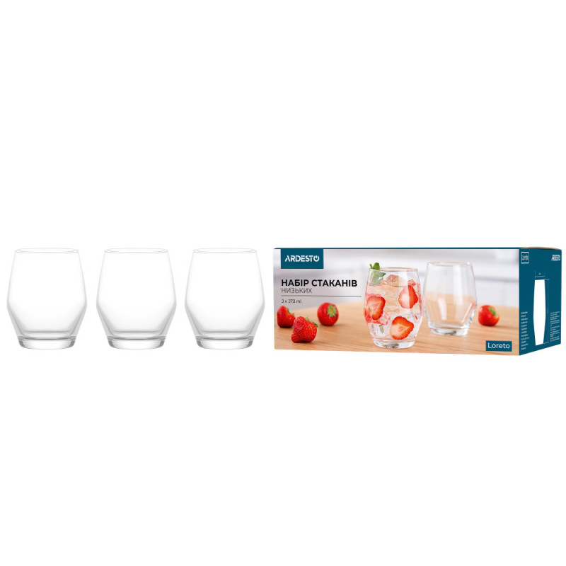 ARDESTO Low glasses set Loreto 370ml, 3pcs, glass, transparent