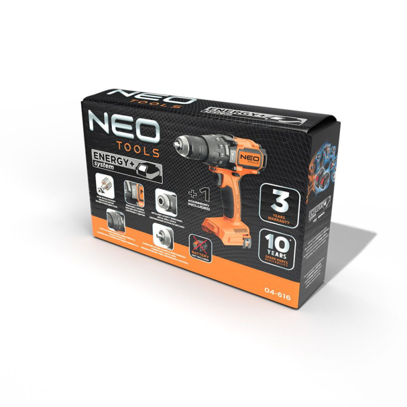 Neo Tools cordless screwdriver-drill Energy+ 18V brushless 100Nm 0-480 0-1900 rpm 1.56 kg without battery and spare part (04-616)