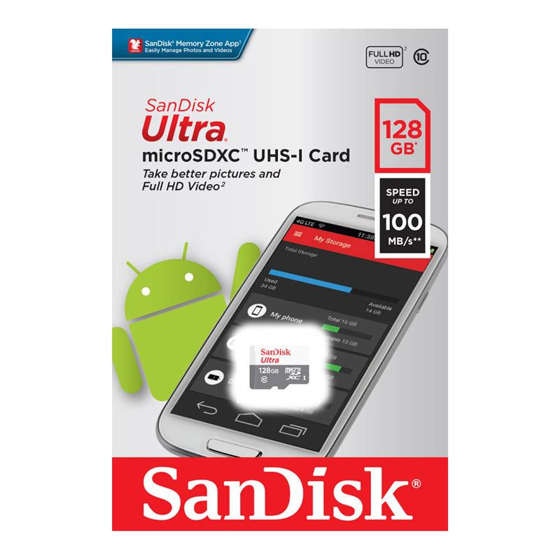 SanDisk Карта памяти microSD 128GB C10 UHS-I R100MB/s Ultra (SDSQUNR-128G-GN6MN)