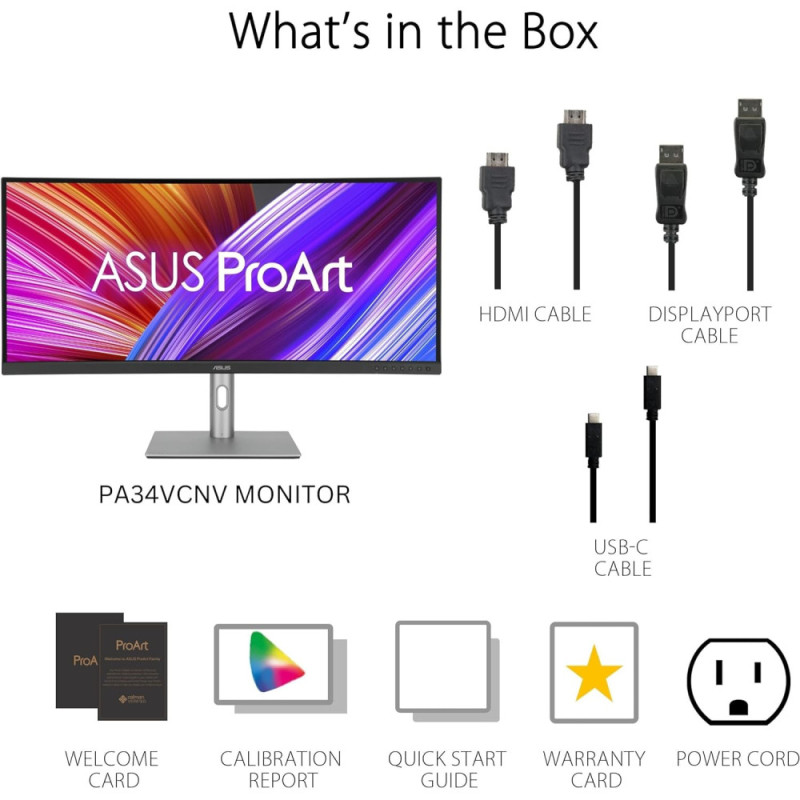 ASUS Monitor 34.1  ProArt PA34VCNV 2xHDMI, 2xDP, USB-C, 2xUSB, RJ45, MM, IPS, 3440x1440, 21:9, sRGB 100%, CURVED, AdaptiveSync, HAS, HDR10 (90LM04A0-B02370)