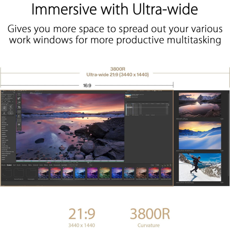ASUS Monitor 34.1  ProArt PA34VCNV 2xHDMI, 2xDP, USB-C, 2xUSB, RJ45, MM, IPS, 3440x1440, 21:9, sRGB 100%, CURVED, AdaptiveSync, HAS, HDR10 (90LM04A0-B02370)