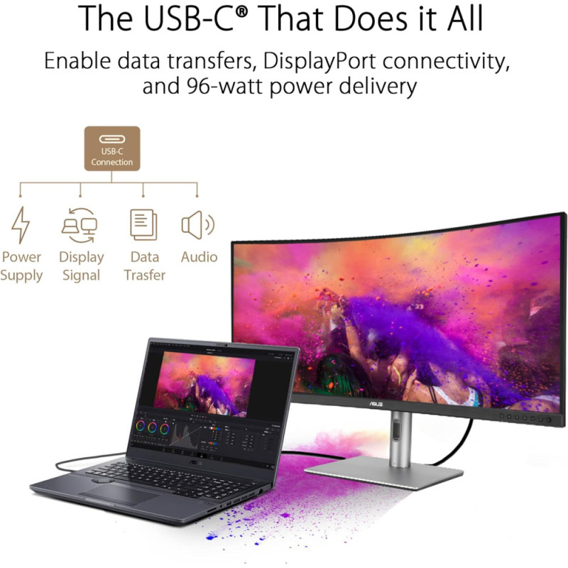 ASUS Monitor 34.1  ProArt PA34VCNV 2xHDMI, 2xDP, USB-C, 2xUSB, RJ45, MM, IPS, 3440x1440, 21:9, sRGB 100%, CURVED, AdaptiveSync, HAS, HDR10 (90LM04A0-B02370)