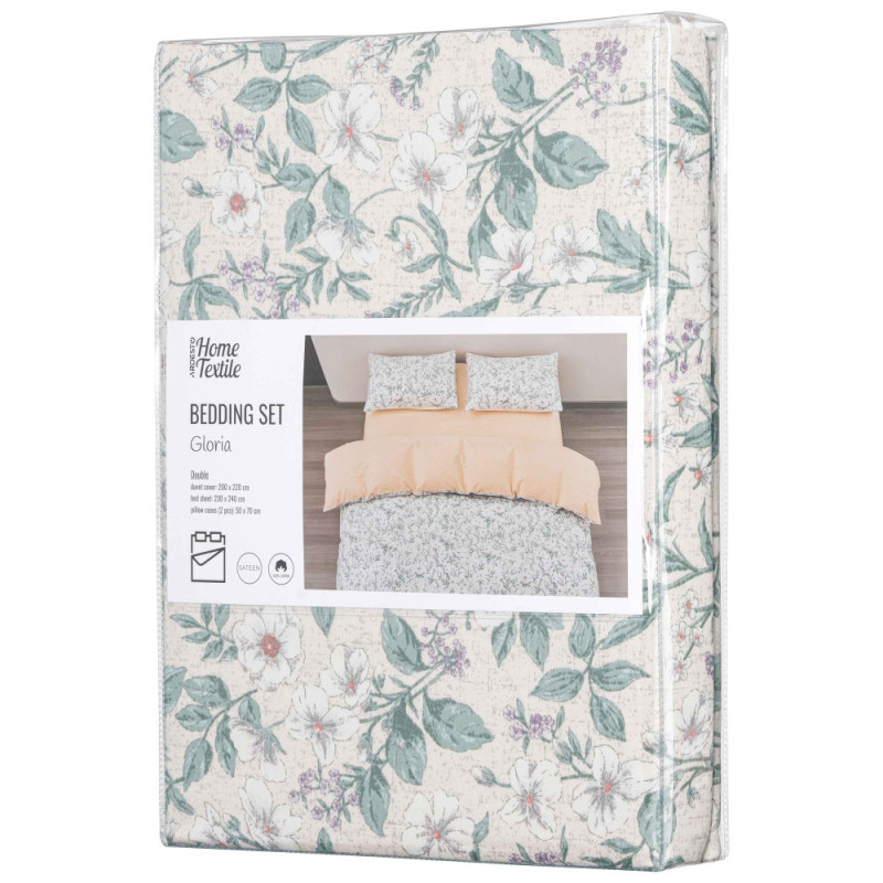 ARDESTO Bedding set 2.0 Gloria, sateen, duvet cover 200x220cm, bed sheet 230x240cm, pillowcases (2) 50x70cm, 100% cotton, flowers powder (ART2022FW)