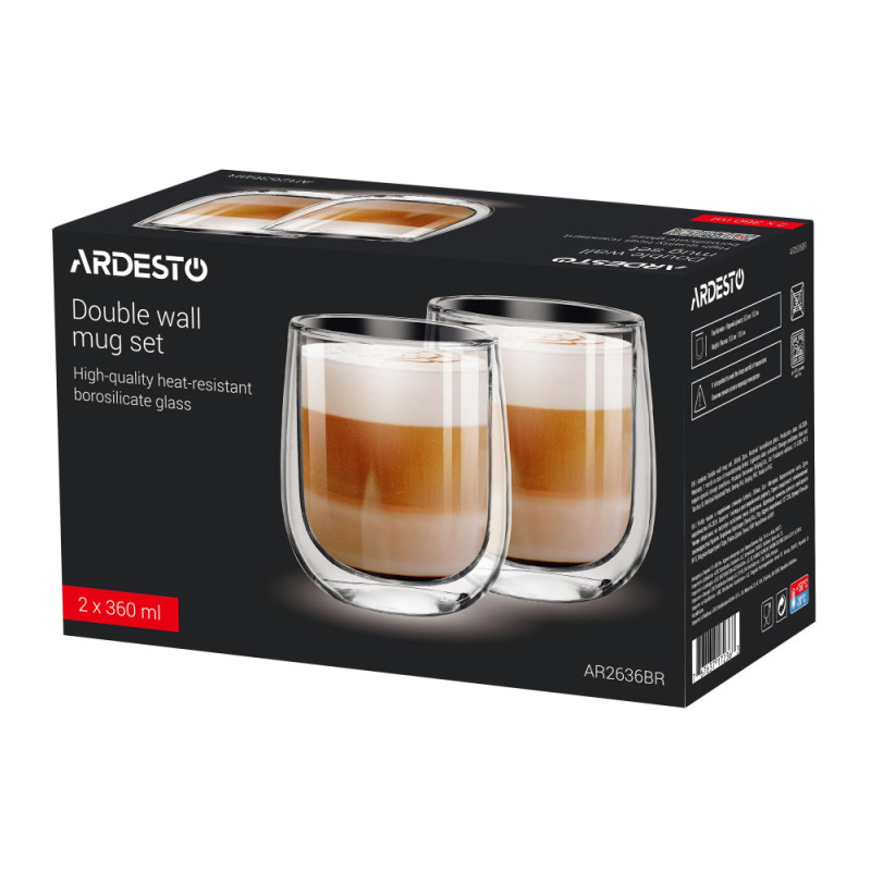 ARDESTO Double wall mug set, 360ml, 2pcs, borosilicate glass, transparent (AR2636BR)