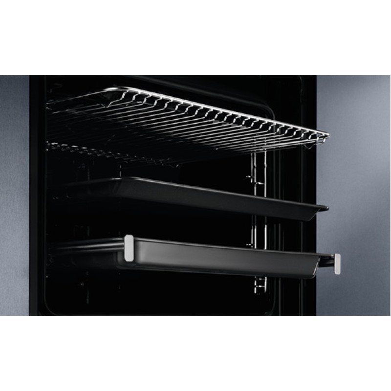 Electrolux Духовой шкаф электрический, 65л, А, пар, дисплей, конвекция, телескопические направляющие, черный (KODEF70BZ)