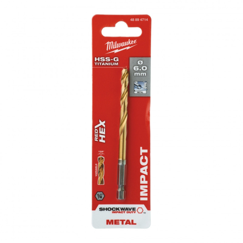 Milwaukee RedHEX HSS-G TiN metal drill, 6x63x105mm (48894714)