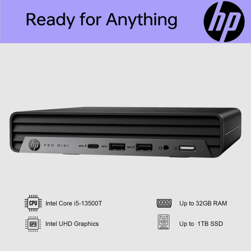 HP PC Pro 400-G9 Mini, Intel i3-13100T, 8GB, F512GB, UMA, WiFi, kb+m, 3y, Win11P (884V0EA)