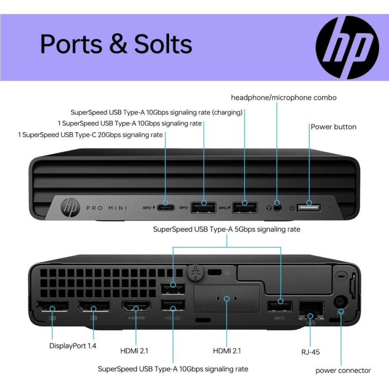 HP PC Pro 400-G9 Mini, Intel i3-13100T, 8GB, F512GB, UMA, WiFi, kb+m, 3y, Win11P (884V0EA)