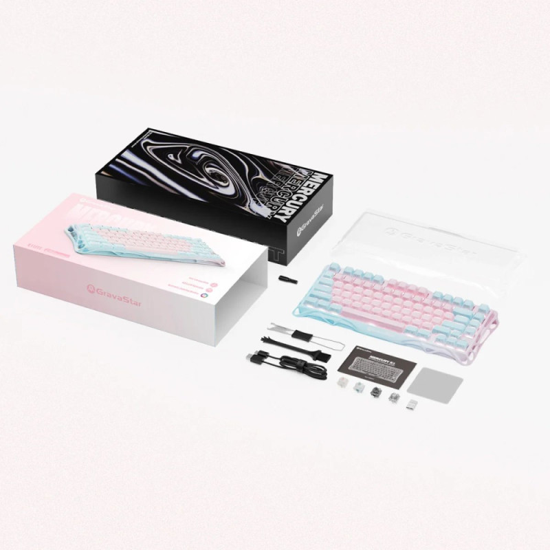 GravaStar Mechanical keyboard GravaStar Mercury K1 Lite 80keys, GravaStar x BSUN Grey, BT/WL/USB, Lumen Rose (GSK1LITE_PM_PNK)