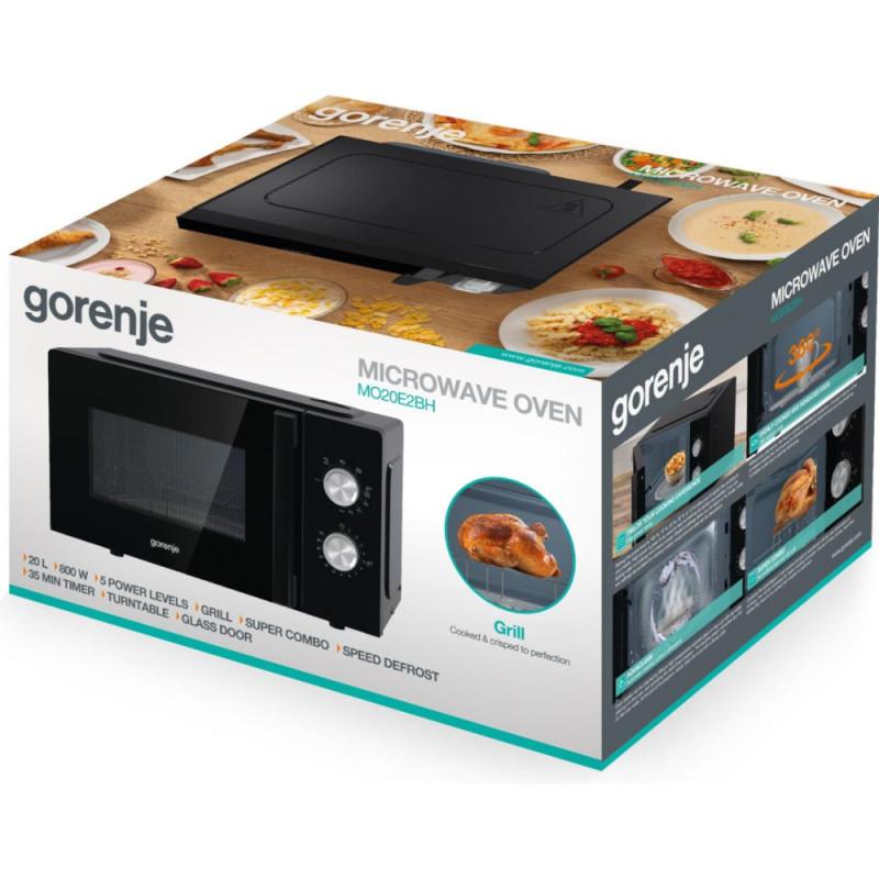 Gorenje Microwave oven, 20L, 800W, grill, black (MO20E2BH)