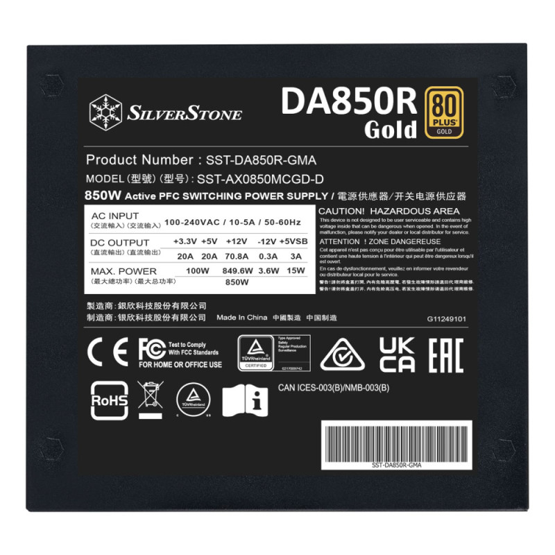 SilverStone PSU Decathlon (850W), >89%, 80+ Gold, Fully Modular (SST-DA850R-GMA)