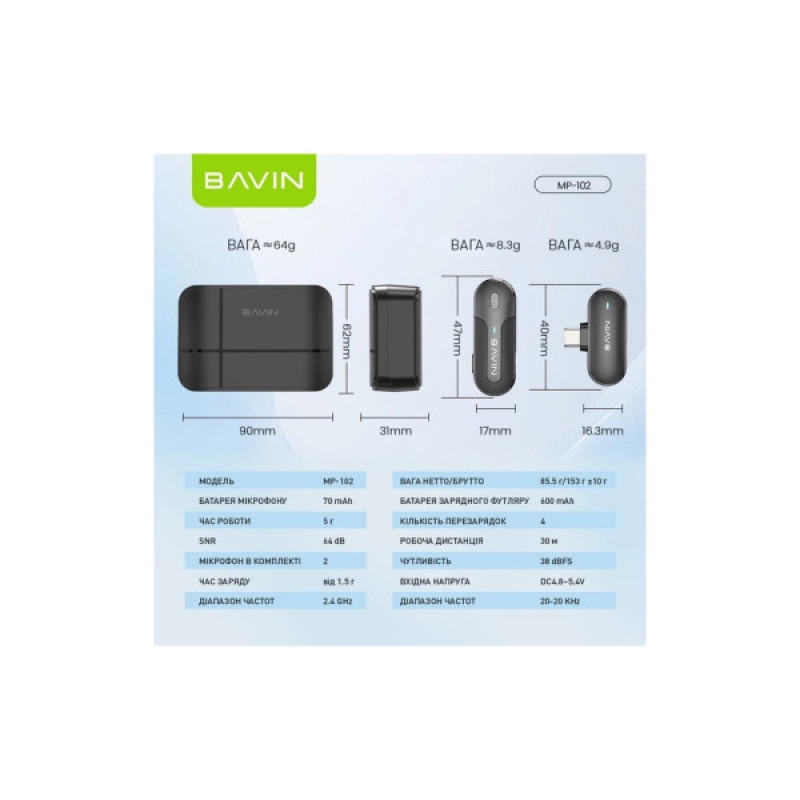 Микрофон BAVIN MP-102 Type-C Black (MP-102 BK)