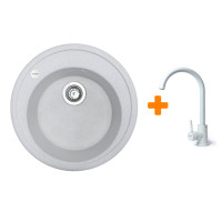 Adamant Набор кухоннаяSun, искуственный камень, круглая, без крыла, 510x200мм, чаша - 1, врезная, Old stone + смеситель (4824296910110)