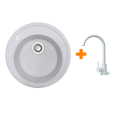 Adamant Набор кухоннаяSun, искуственный камень, круглая, без крыла, 510x200мм, чаша - 1, врезная, Old stone + смеситель (4824296910110)