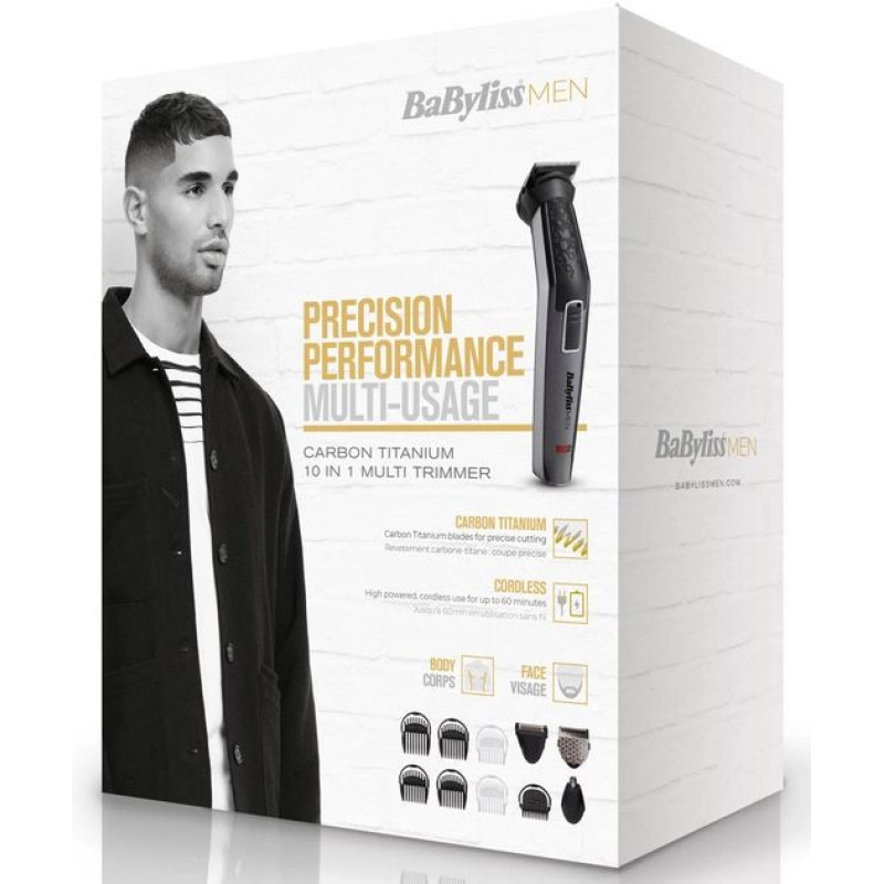 BaByliss Multi kit trimmer 10-in-1 face&beard, 10 attachments, grey (MT727E)