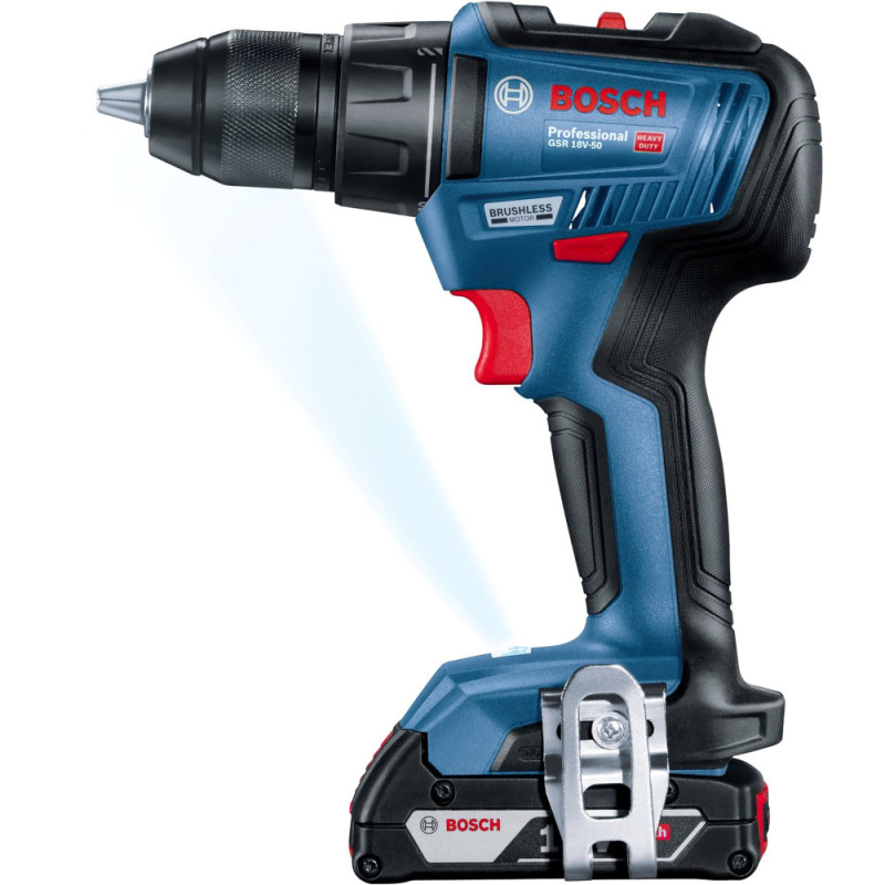Bosch Cordless Drill Screwdriver GSR 18 V-50, 18V 2*2Ah, 28/50/50 Nm, 20+1, 460/1800rpm, ЗП, case, accessories, 1kg (0.601.9H5.004)