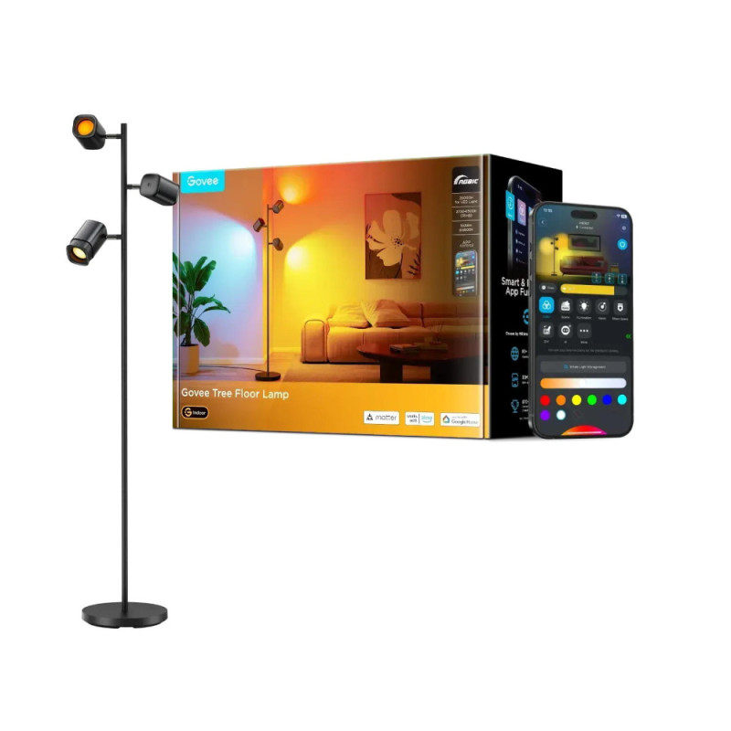 Govee Торшер розумний Govee H60B2 Tree Floor Lamp, 1500Lm, RGBWWIC, WI-FI/Bluetooth, чорний (H60B2311)
