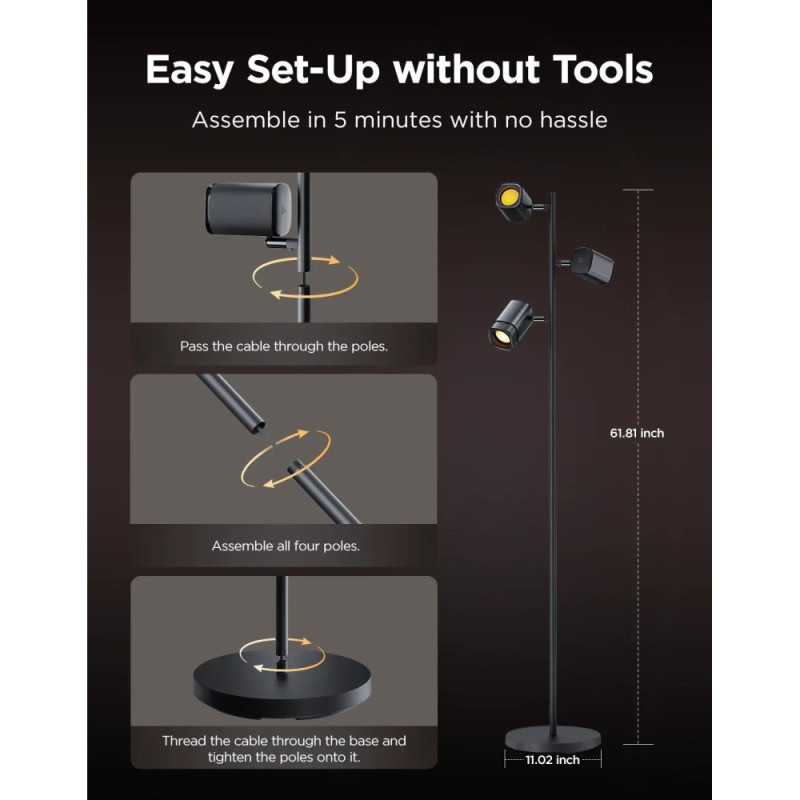 Govee Торшер розумний Govee H60B2 Tree Floor Lamp, 1500Lm, RGBWWIC, WI-FI/Bluetooth, чорний (H60B2311)