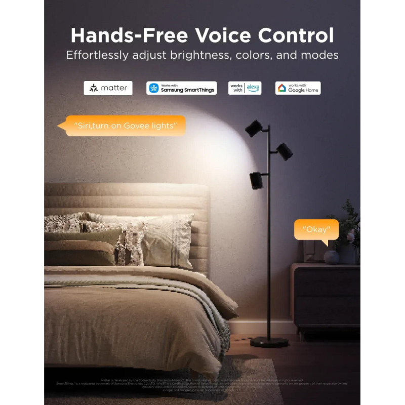 Govee Торшер розумний Govee H60B2 Tree Floor Lamp, 1500Lm, RGBWWIC, WI-FI/Bluetooth, чорний (H60B2311)