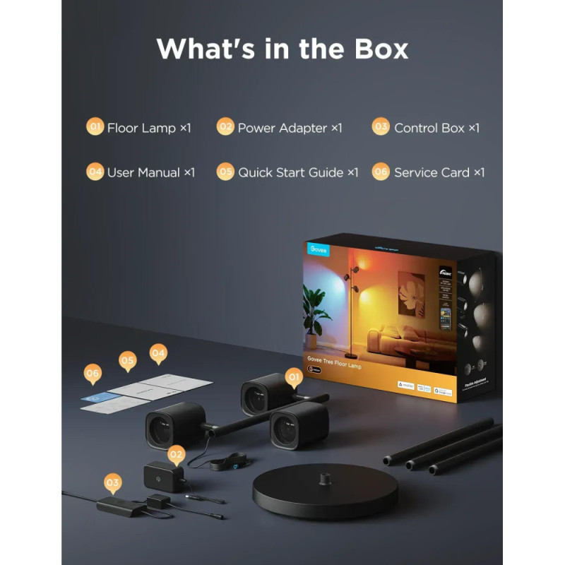 Govee Торшер розумний Govee H60B2 Tree Floor Lamp, 1500Lm, RGBWWIC, WI-FI/Bluetooth, чорний (H60B2311)