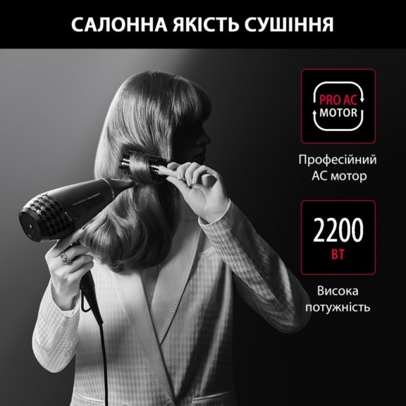 Rowenta Фен x Karl Lagerfeld K/Pro Stylist, 2200Вт, режимов-3, иониз-я, дифузор, 2 концентратора, хол. обдув, черный (CV888LF0)
