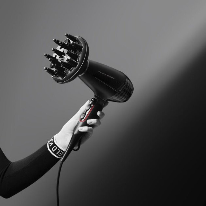 Rowenta Фен x Karl Lagerfeld K/Pro Stylist, 2200Вт, режимов-3, иониз-я, дифузор, 2 концентратора, хол. обдув, черный (CV888LF0)