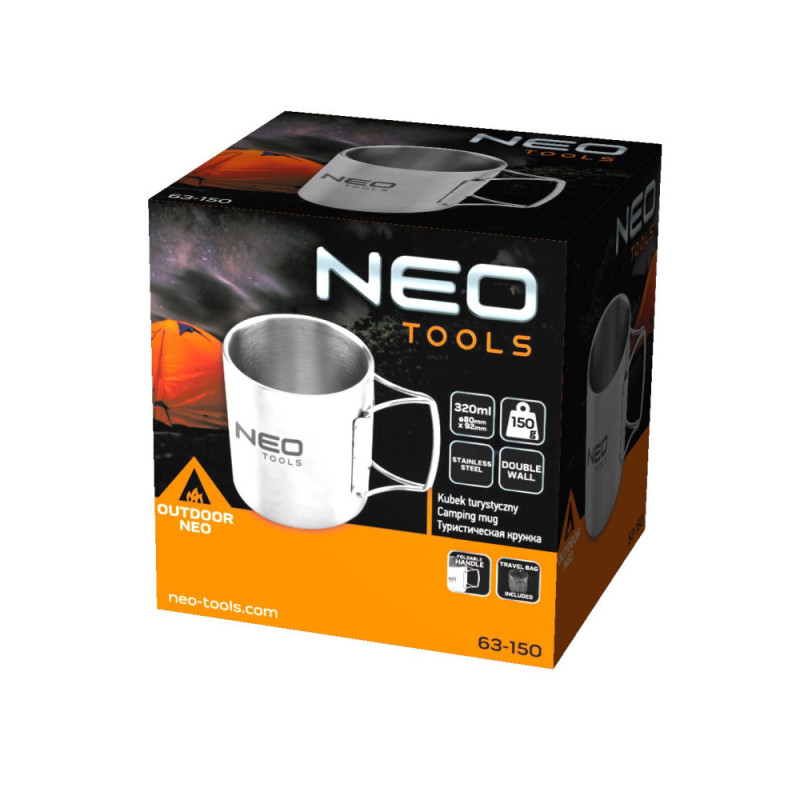 Neo Tools Travel mug, 320ml, foldable handle, stainless steel, case, 0.15kg (63-150)
