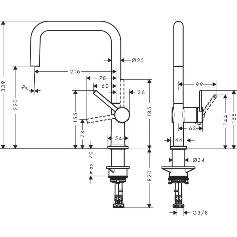 Hansgrohe Змішувач для кухні Talis M54, довж.виливу - 216мм, поворотний, 1важіль, KMU220, матовий чорний (72806670)