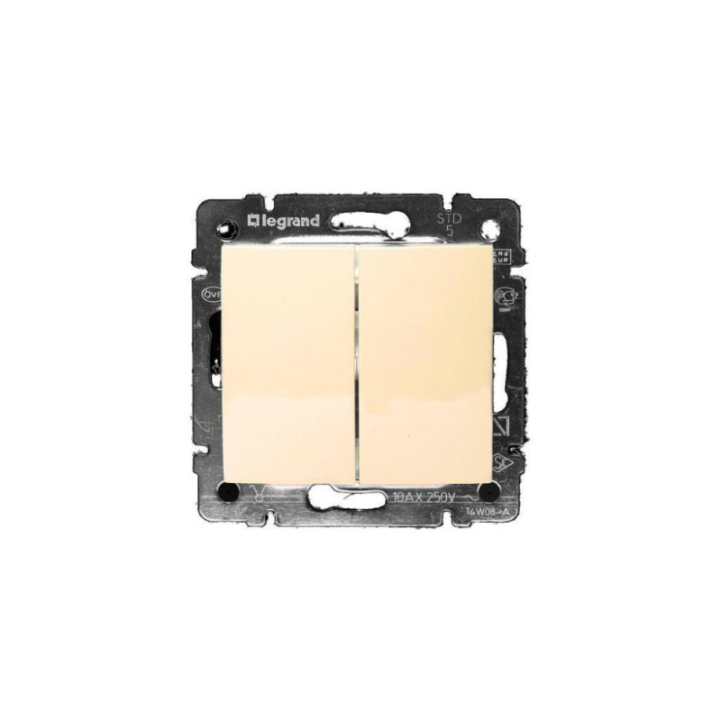 Legrand Вимикач двоклавішний 10АХ 250 автоматичні клеми (Valena Classic)[ivory] (774305)