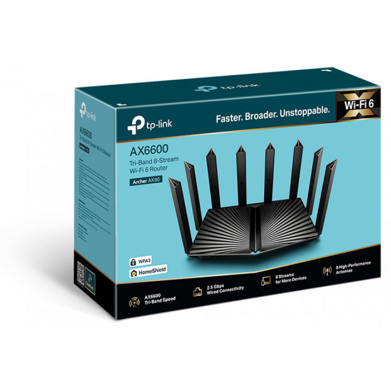 TP-Link Маршрутизатор ARCHER AX90 AX6600 3xGE LAN 1x2.5GE WAN 1xGE WAN USB 3.0 USB 2.0 OFDMA 3-band (ARCHER-AX90)
