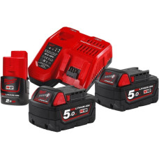 Milwaukee Battery and Charger Kit 1x12V 2Ah Redlithium M12, 2x18V 5Ah Redlithium M18, ZP M12-18FC (4933459217)