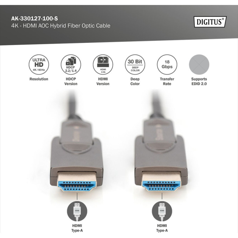 Digitus Кабель DIGITUS HDMI (M/M), 4K, AOC, 10м, чорний (AK-330127-100-S)