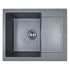 Adamant Kitchen sink Minimal, artificial stone, rectang., with drainboard, 615х495х200mm, bowl - 1, over-mounted, grey (000008531)