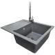 Adamant Kitchen sink Minimal, artificial stone, rectang., with drainboard, 615х495х200mm, bowl - 1, over-mounted, grey (000008531)